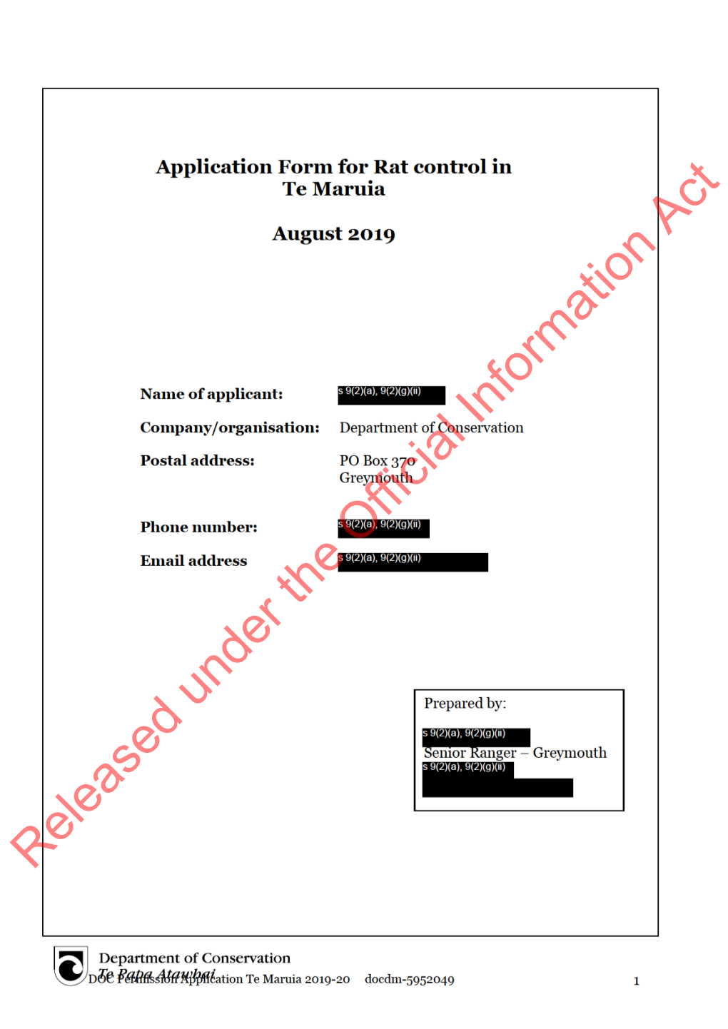 Te Maruia Application 2019