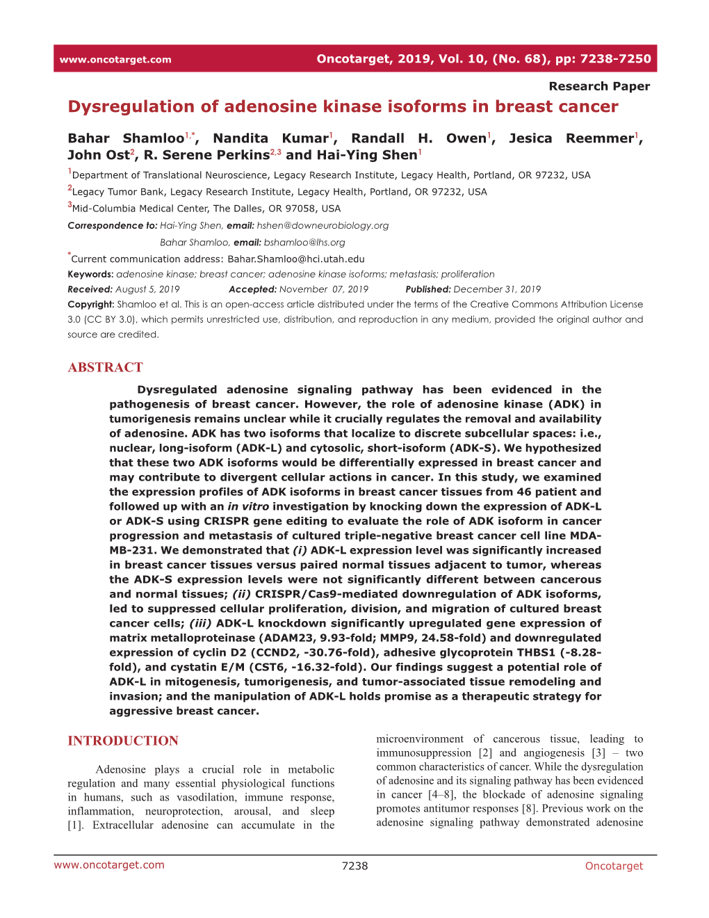 Dysregulation of Adenosine Kinase Isoforms in Breast Cancer