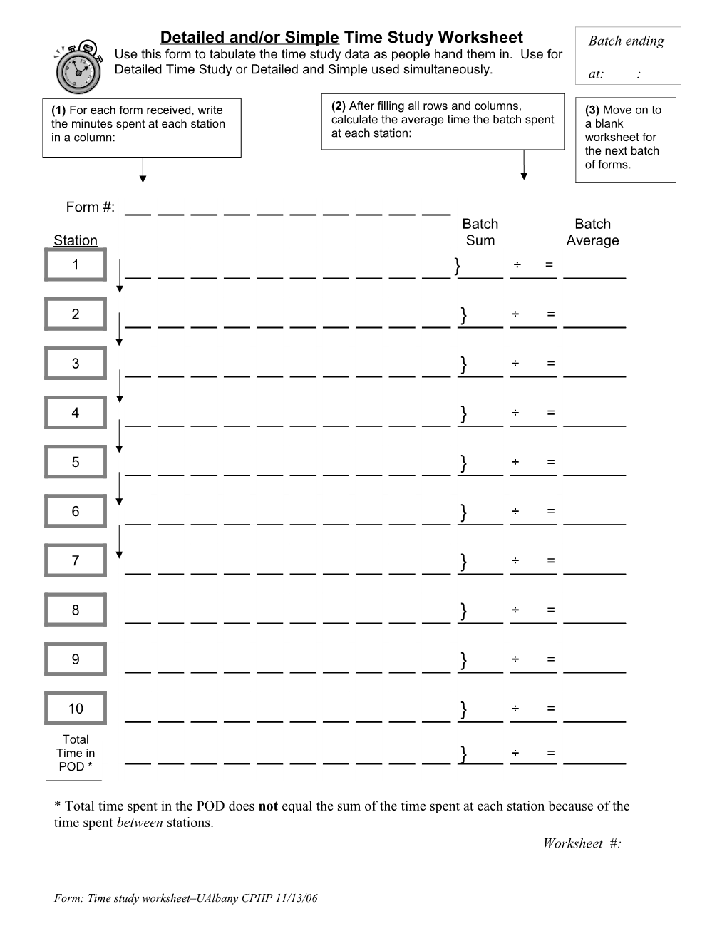 Detailed And/Or Simple Time Study Worksheet