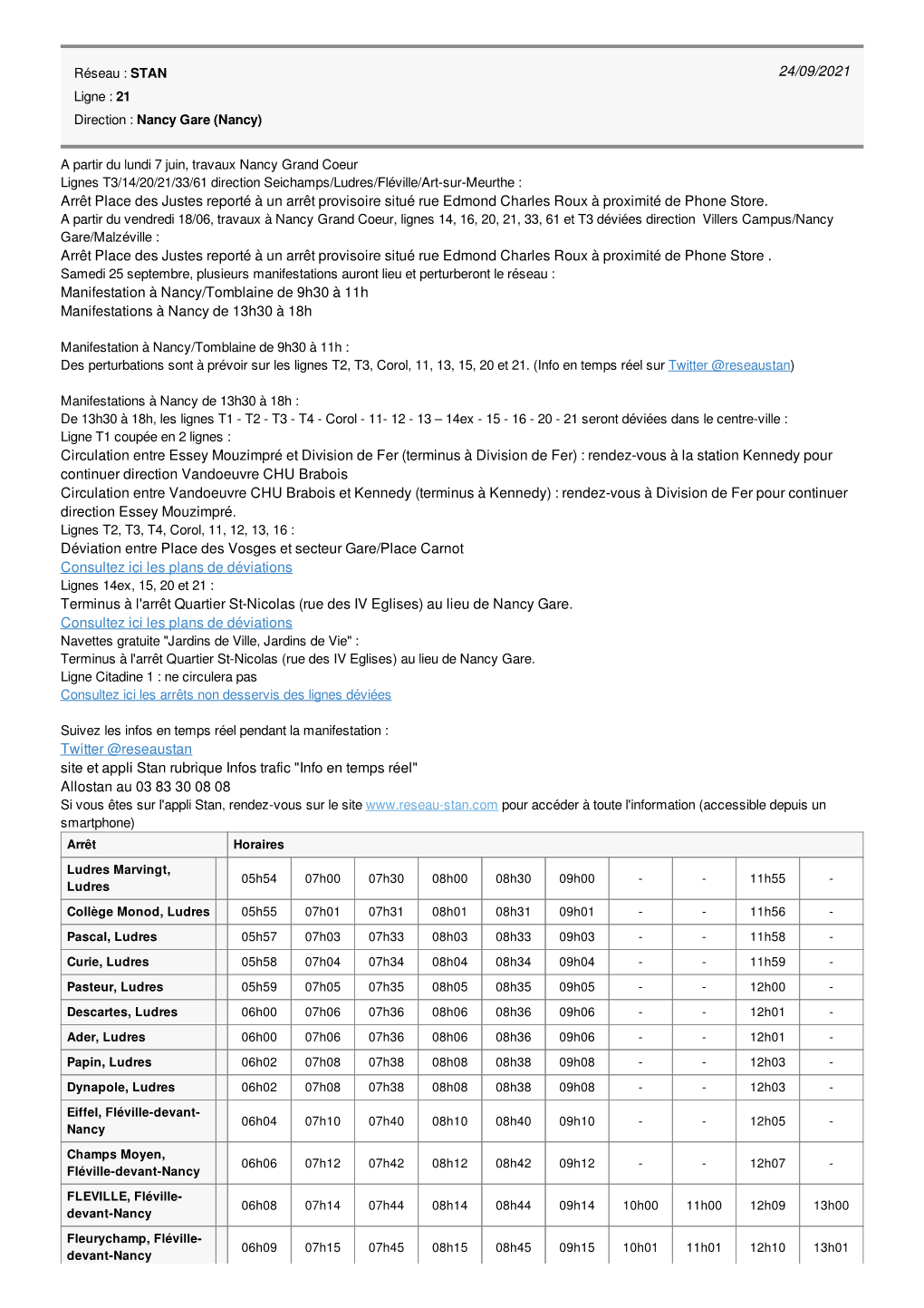 Collège Monod, Ludres 05H55 07H01 07H31 08H01 08H31 09H01 - - 11H56