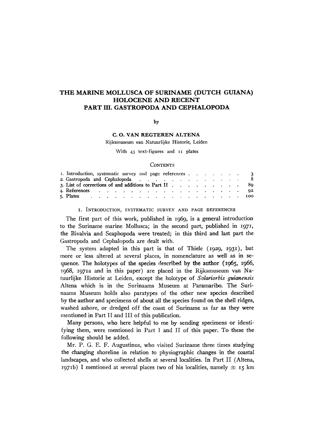 The Marine Mollusca of Suriname (Dutch Guiana) Holocene and Recent Part Iii