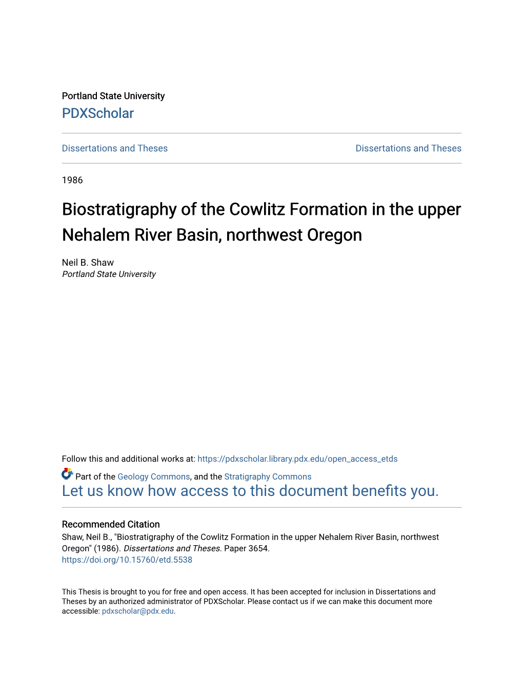Biostratigraphy of the Cowlitz Formation in the Upper Nehalem River Basin, Northwest Oregon