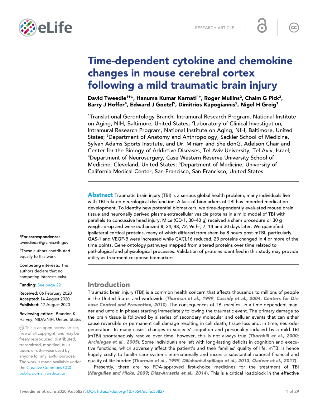 Time-Dependent Cytokine and Chemokine Changes in Mouse