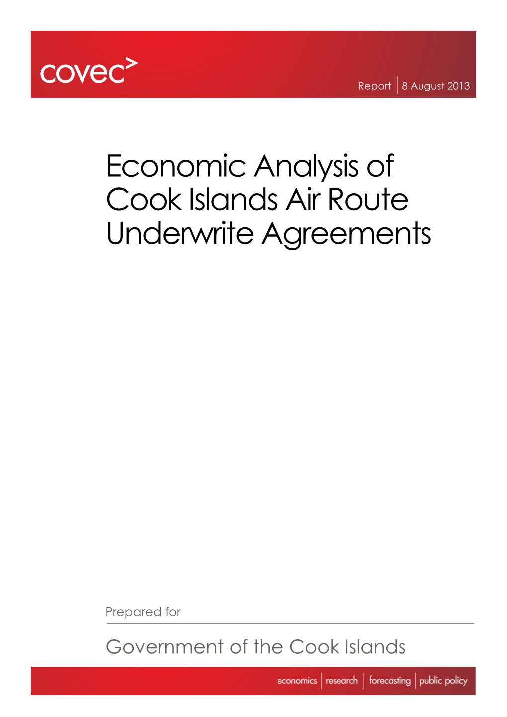 Economic Analysis of Cook Islands Air Route Underwrite Agreements