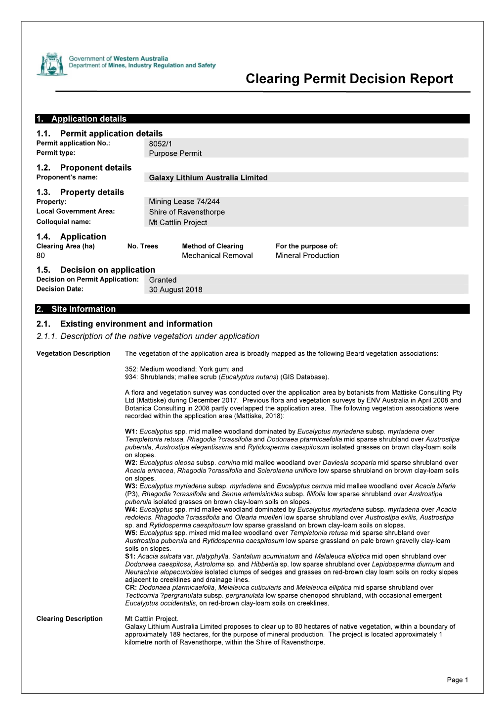 Clearing Permit Decision Report