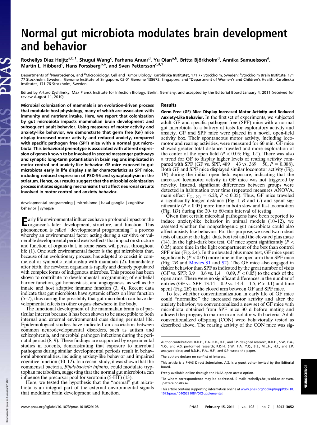 Normal Gut Microbiota Modulates Brain Development and Behavior