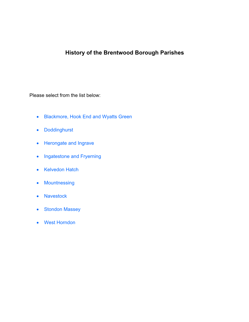 History of the Brentwood Borough Parishes