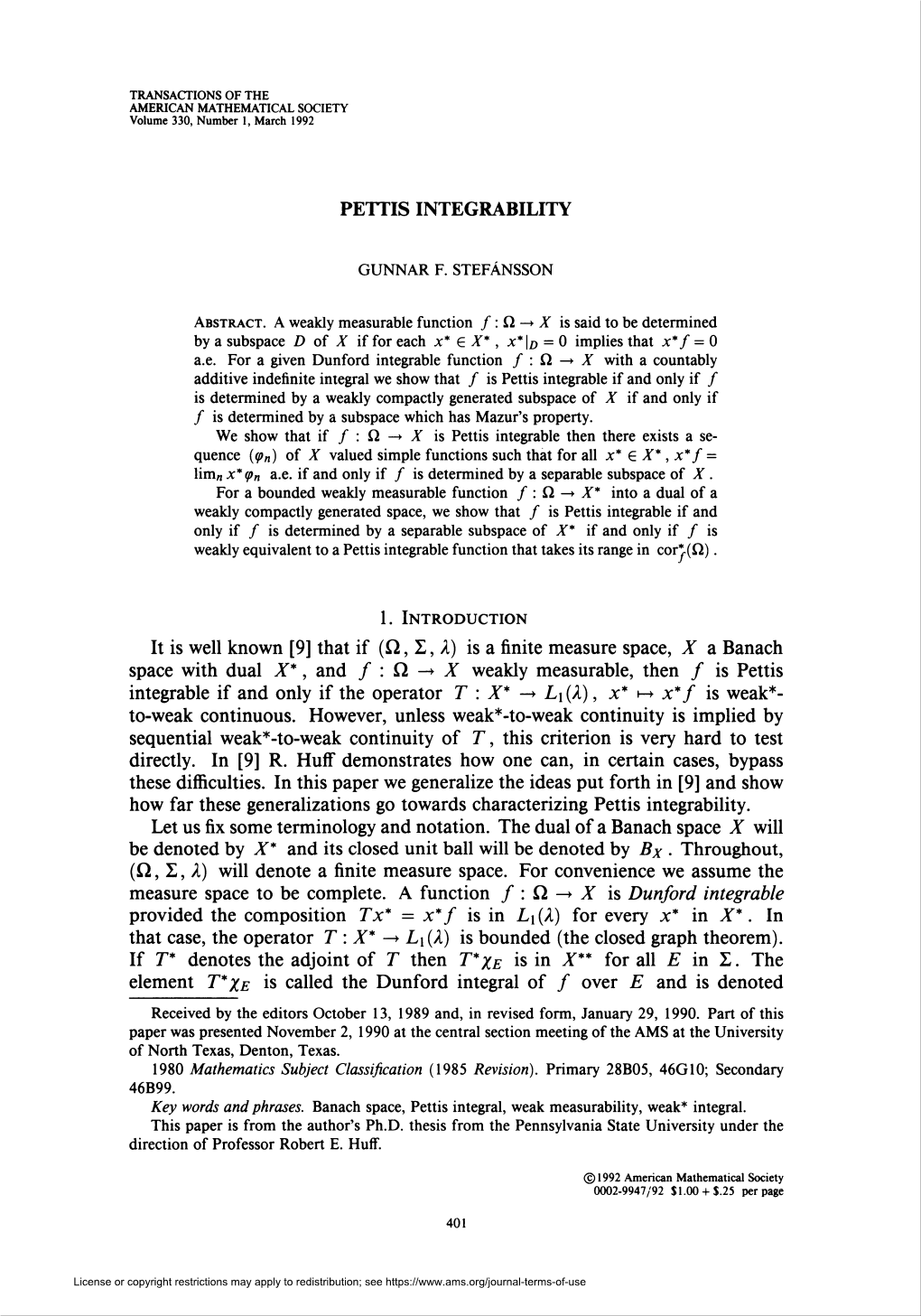 Pettis Integrability