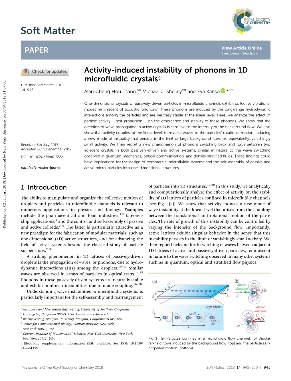 Activity-Induced Instability of Phonons in 1D Microfluidic Crystals† Cite This: Soft Matter, 2018, 14,945 Alan Cheng Hou Tsang,Ab Michael J