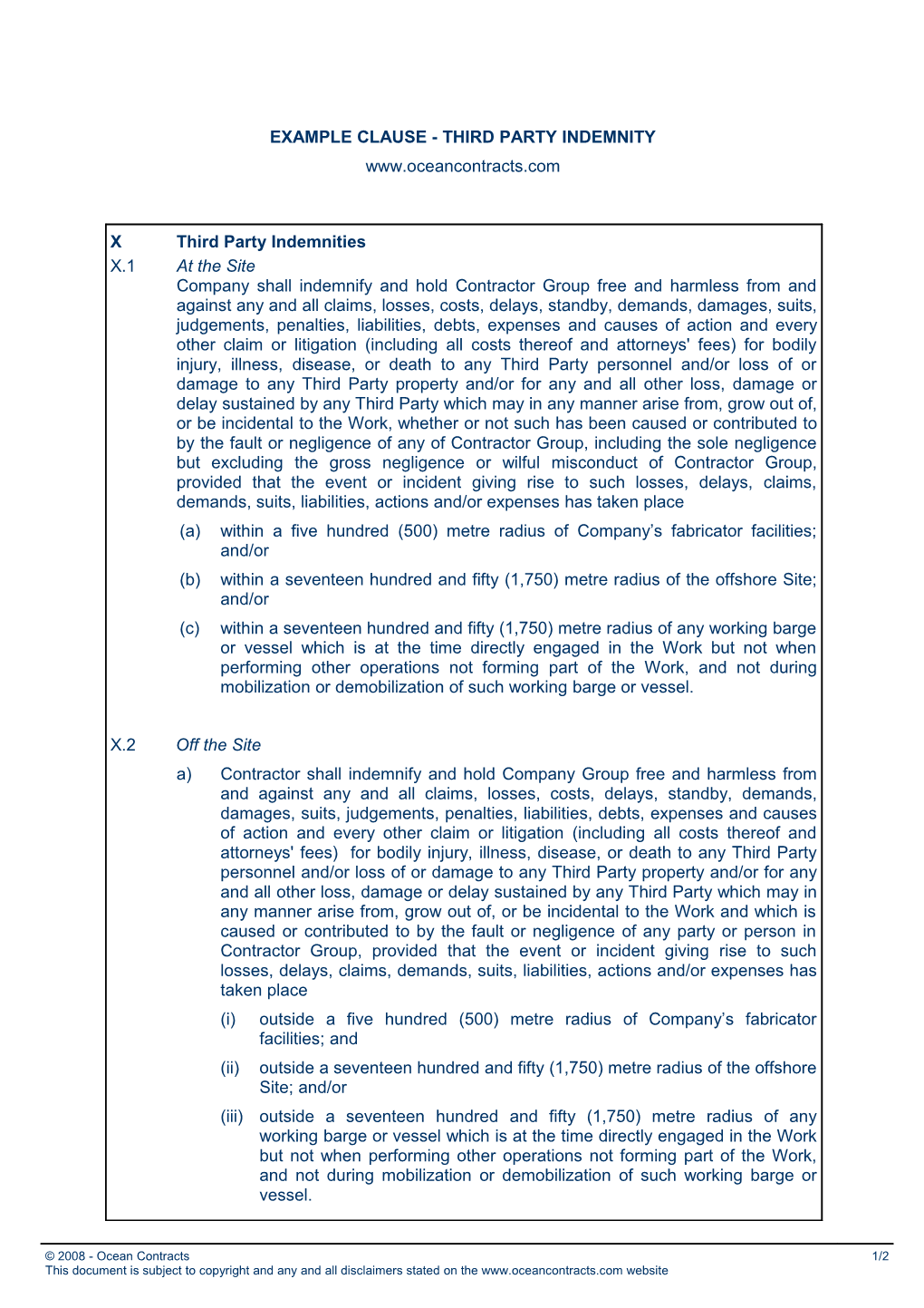 Example Wording - Third Party Indemnities