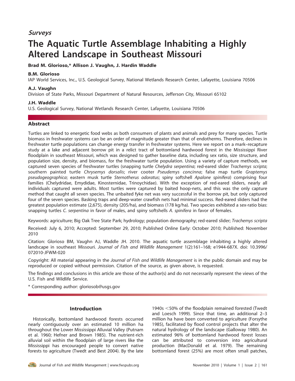 The Aquatic Turtle Assemblage Inhabiting a Highly Altered Landscape in Southeast Missouri Brad M