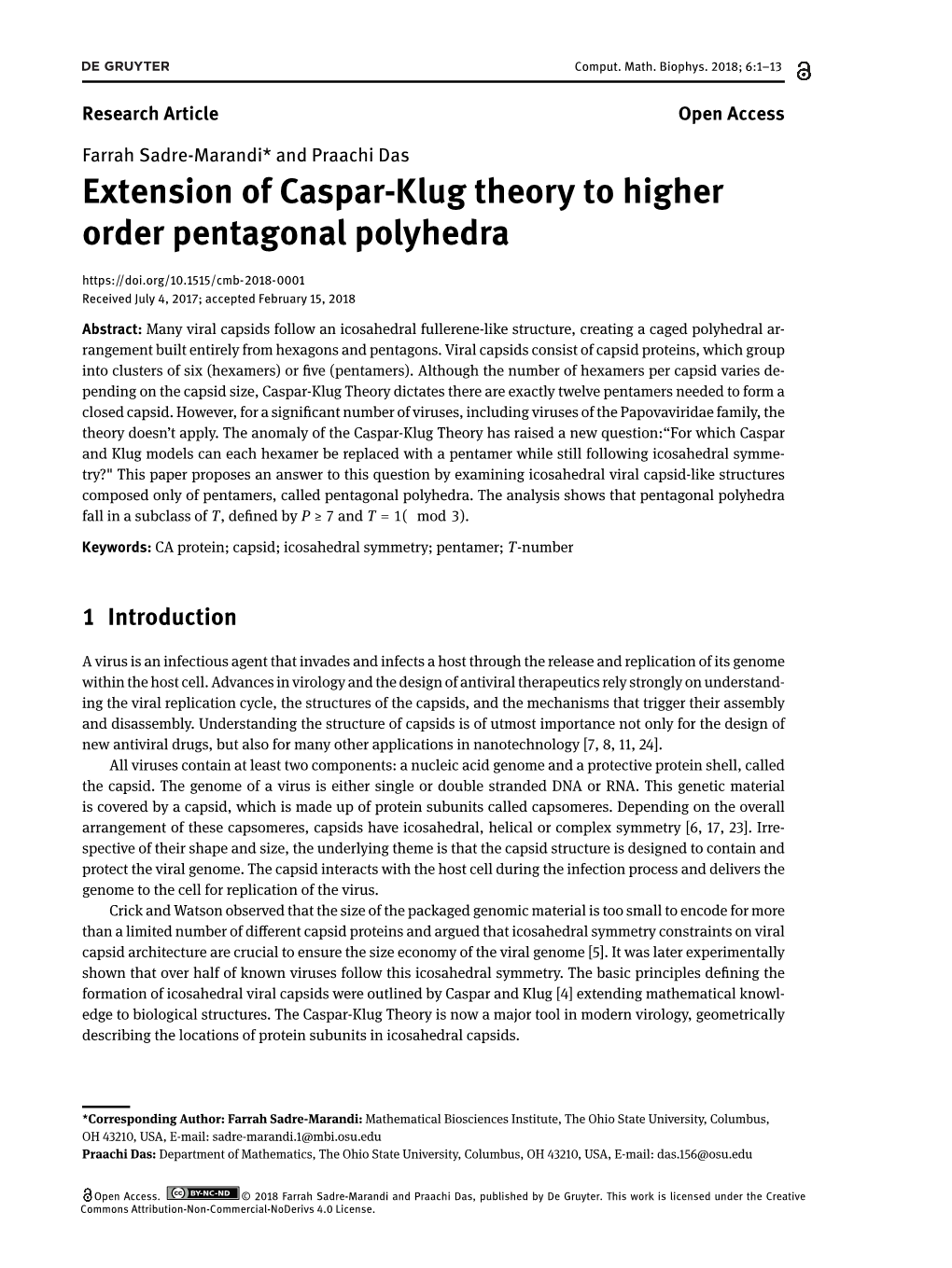 Extension of Caspar-Klug Theory to Higher Order Pentagonal Polyhedra Received July 4, 2017; Accepted February 15, 2018