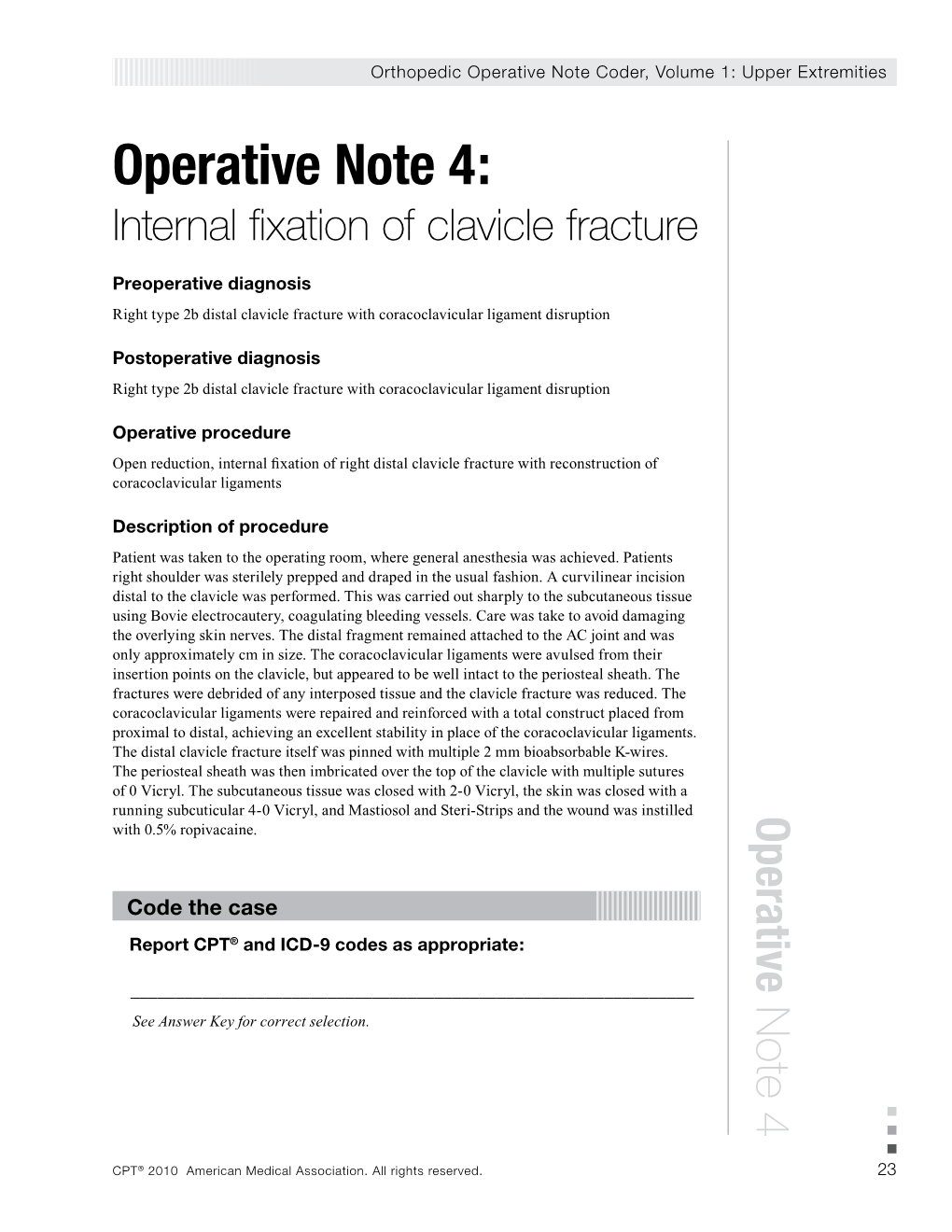 Operative Note 4: Internal Fixation of Clavicle Fracture