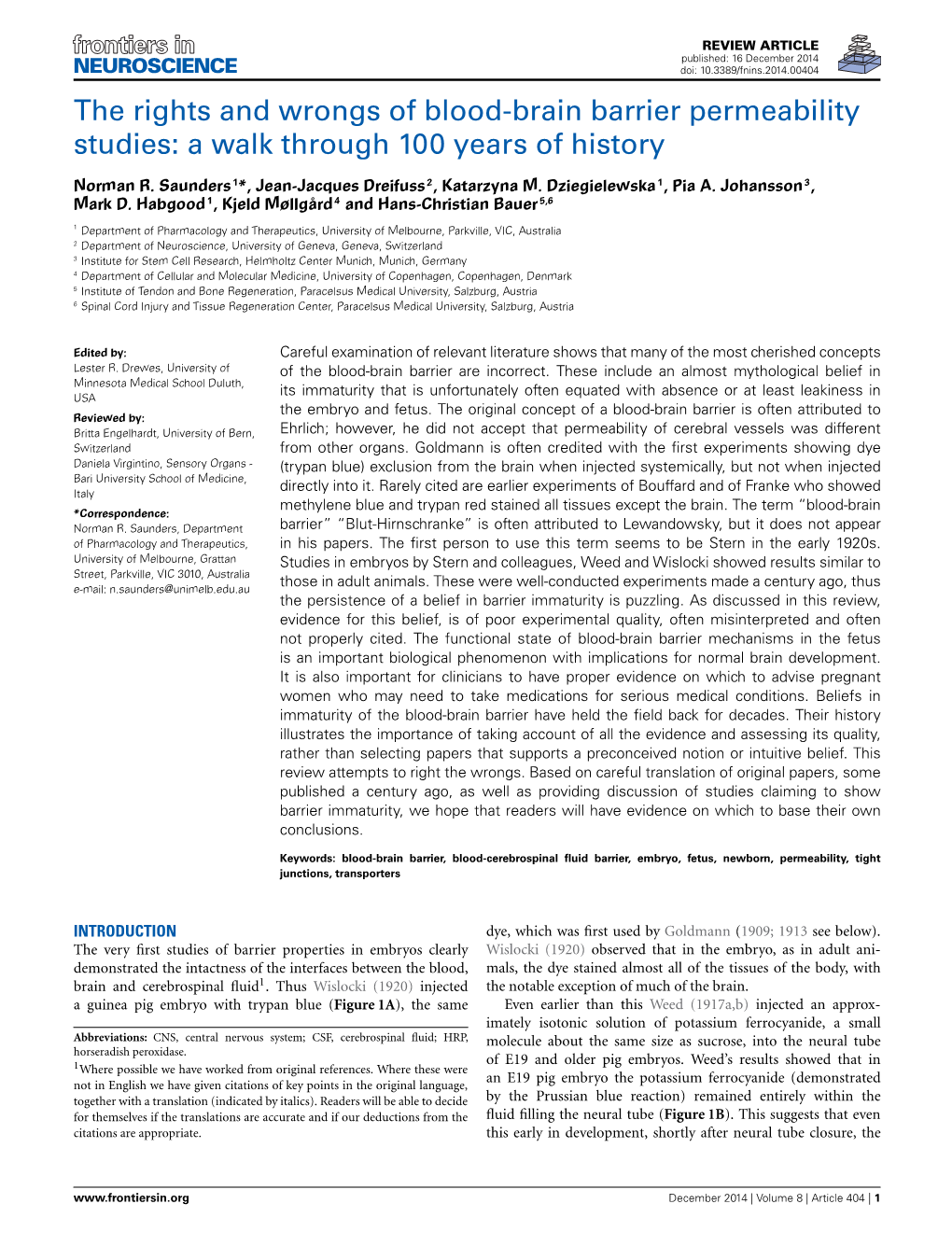 The Rights and Wrongs of Blood-Brain Barrier Permeability Studies: a Walk Through 100 Years of History