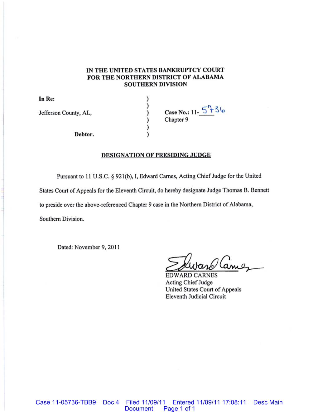 Case 11-05736-TBB9 Doc 4 Filed 11/09/11 Entered 11/09/11 17:08:11 Desc Main Document Page 1 of 1 Notice Recipients