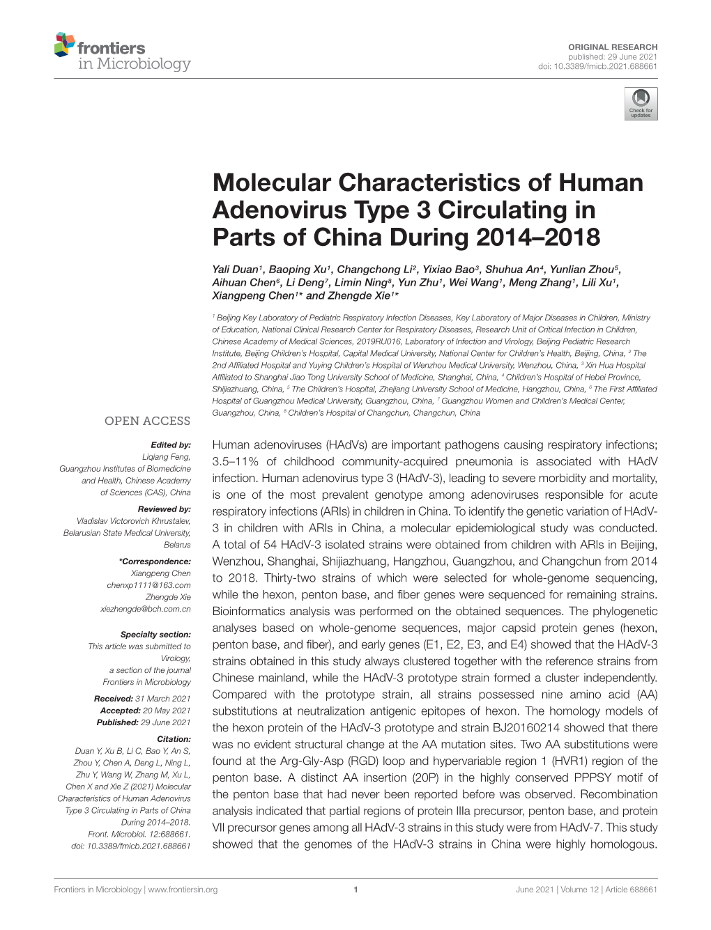 Molecular Characteristics of Human Adenovirus Type 3 Circulating in Parts of China During 2014–2018