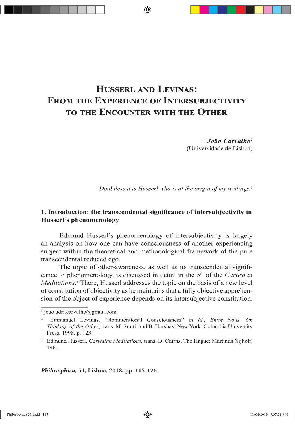 Husserl and Levinas: from the Experience of Intersubjectivity to the Encounter with the Other