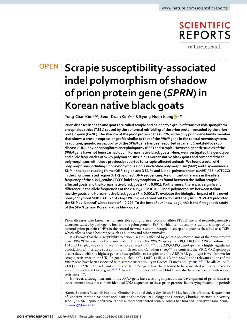 Scrapie Susceptibility-Associated Indel Polymorphism of Shadow of Prion