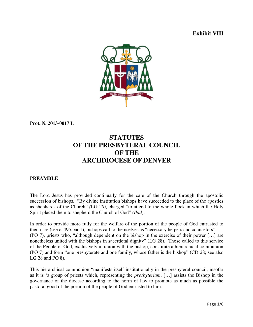 Statutes of the Presbyteral Council of the Archdiocese of Denver