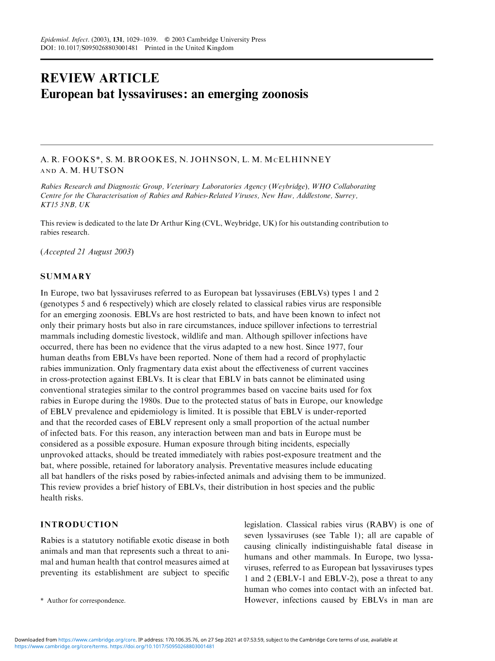 European Bat Lyssaviruses: an Emerging Zoonosis
