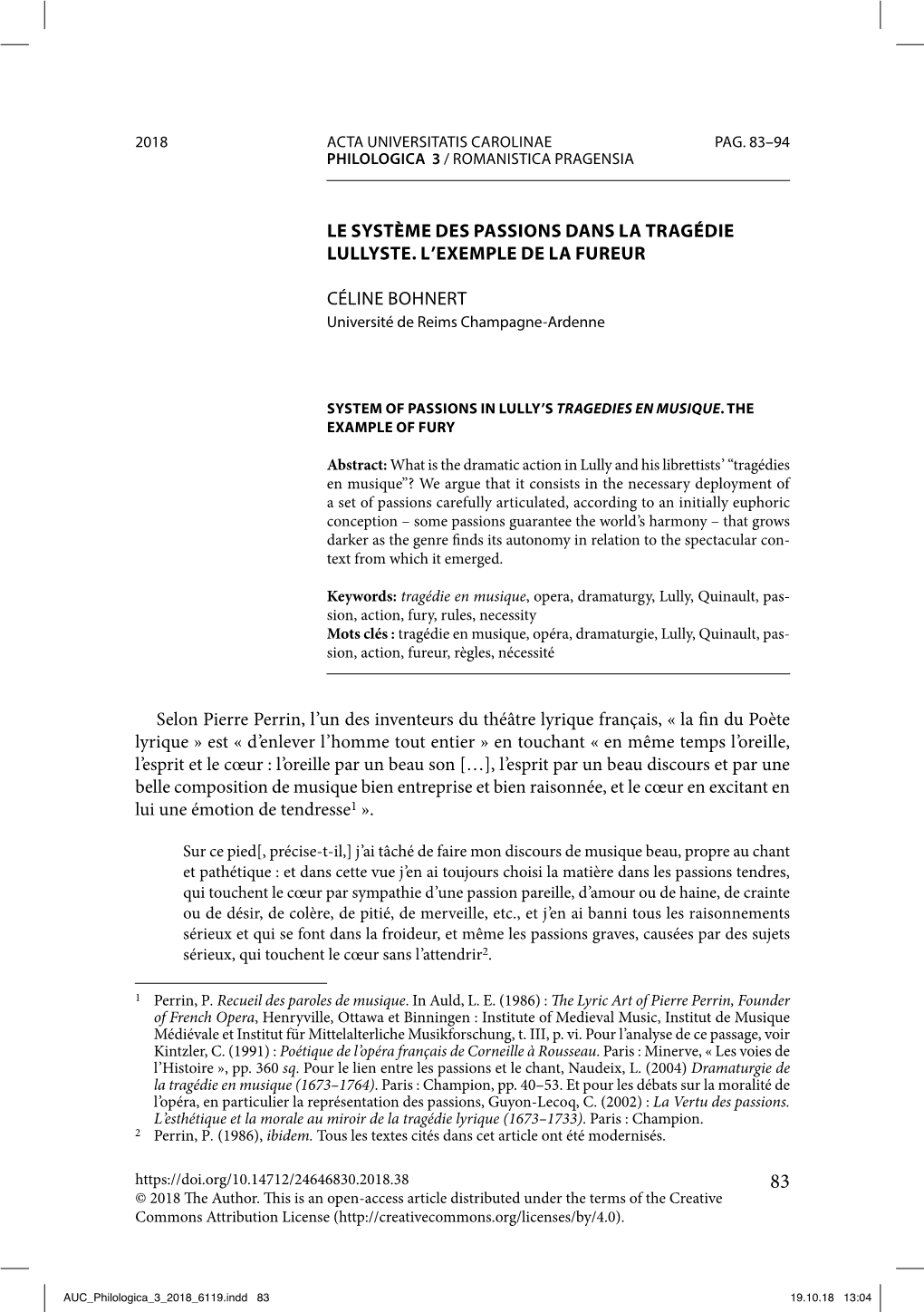 Le Système Des Passions Dans La Tragédie Lullyste. L ’Exemple De La Fureur