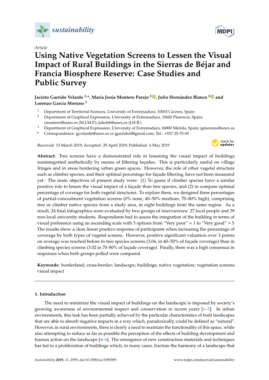 Using Native Vegetation Screens to Lessen the Visual Impact of Rural Buildings in the Sierras De Béjar and Francia Biosphere Reserve: Case Studies and Public Survey