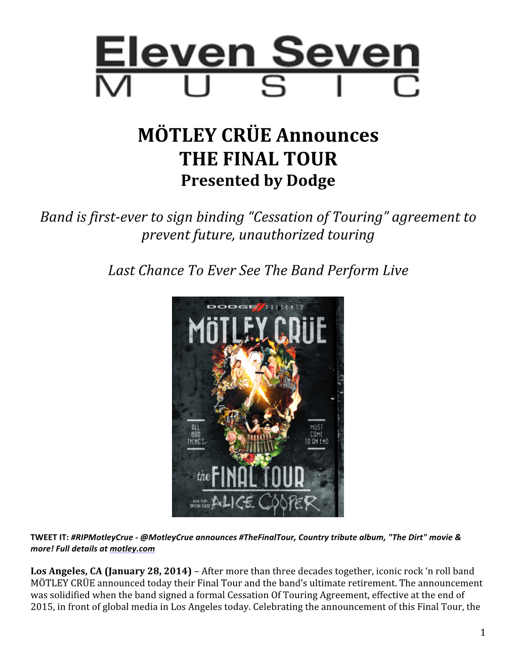 MÖTLEY CRÜE Announces the FINAL TOUR Presented by Dodge