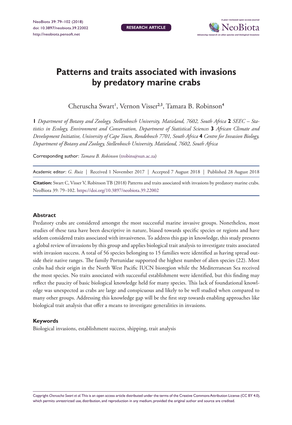 ﻿Patterns and Traits Associated with Invasions by Predatory Marine Crabs