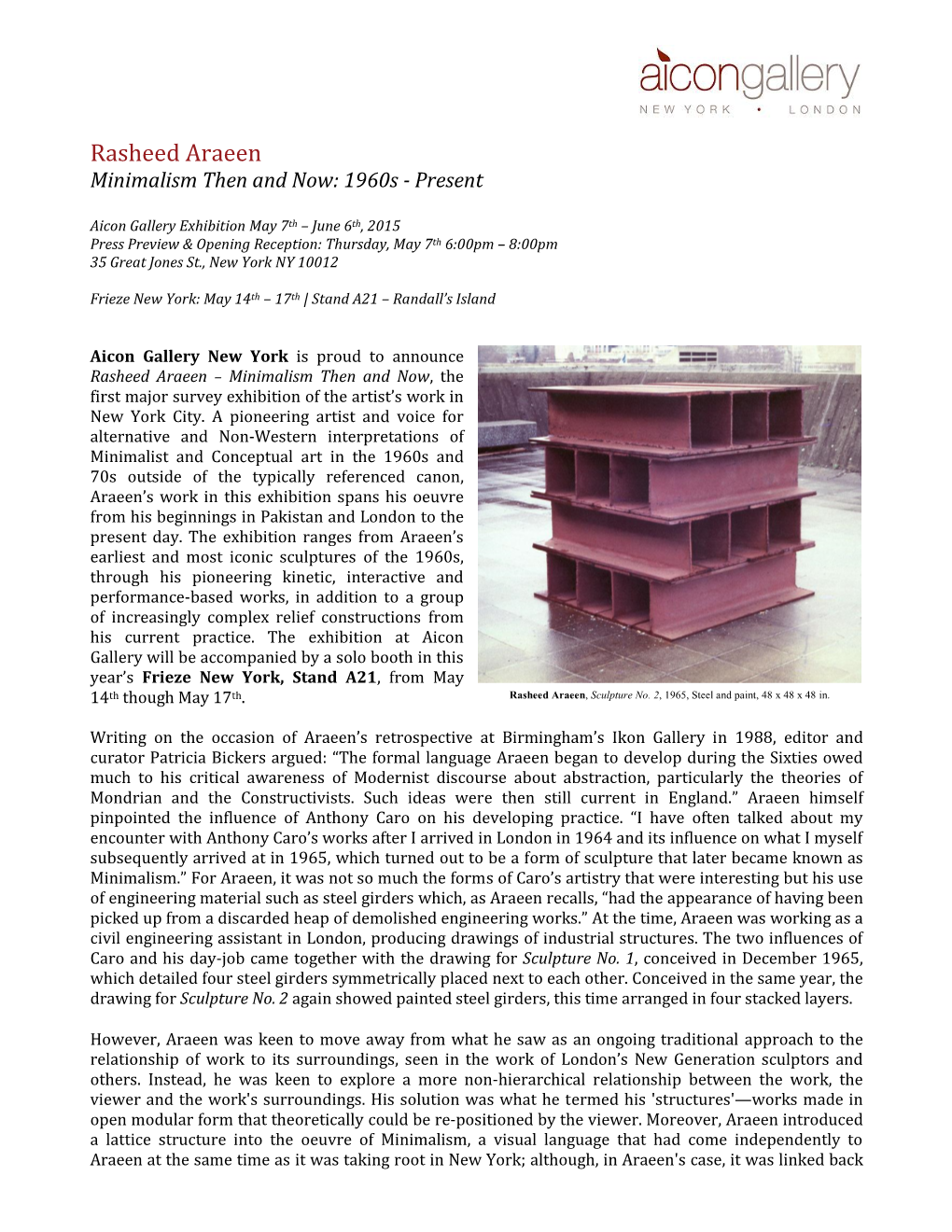 Rasheed Araeen Minimalism Then and Now: 1960S - Present