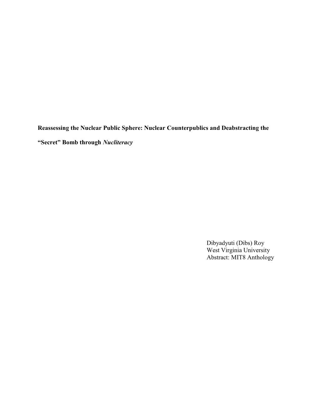 Reassessing the Nuclear Public Sphere: Nuclear Counterpublics and Deabstracting The