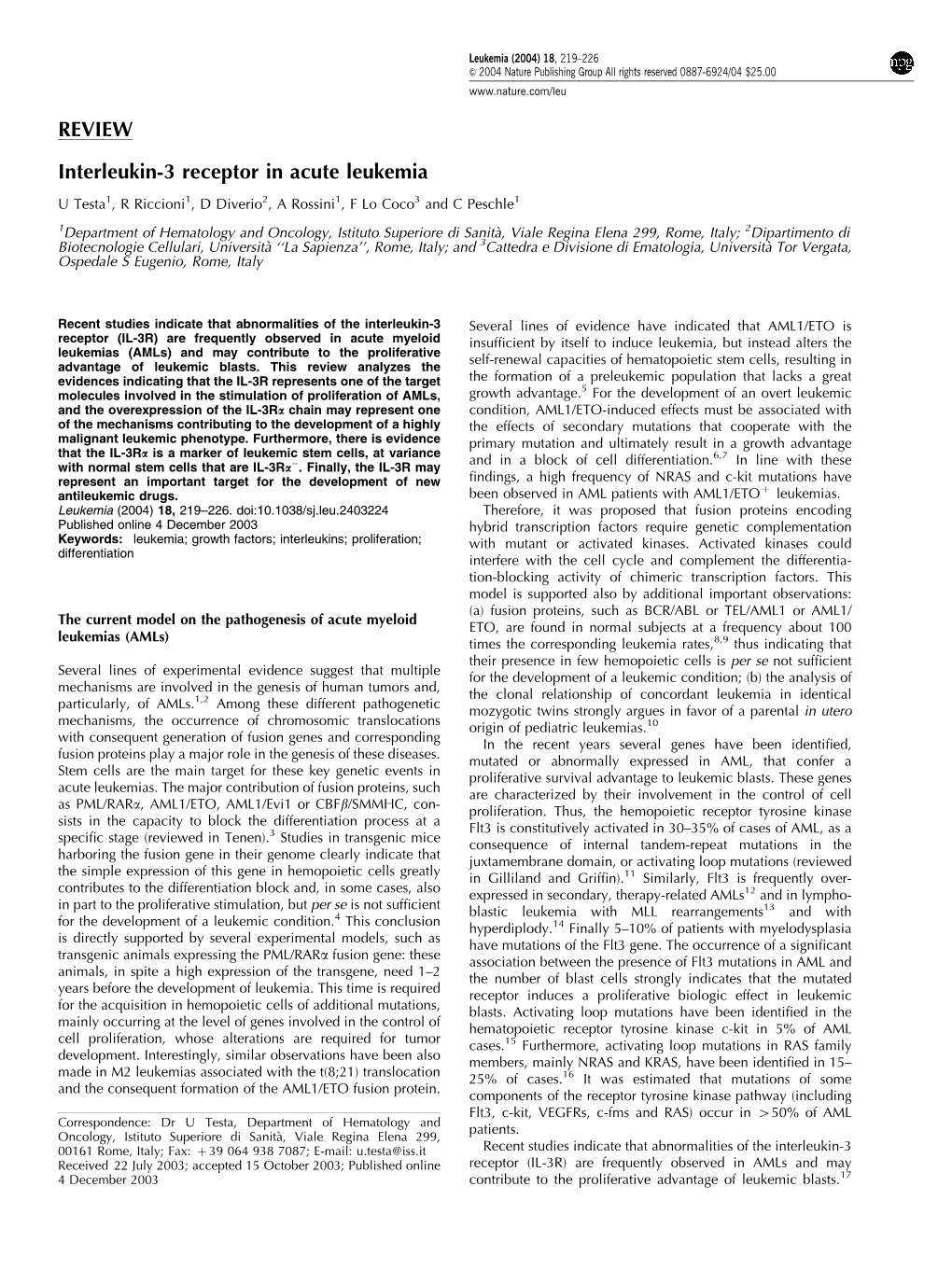 REVIEW Interleukin-3 Receptor in Acute Leukemia