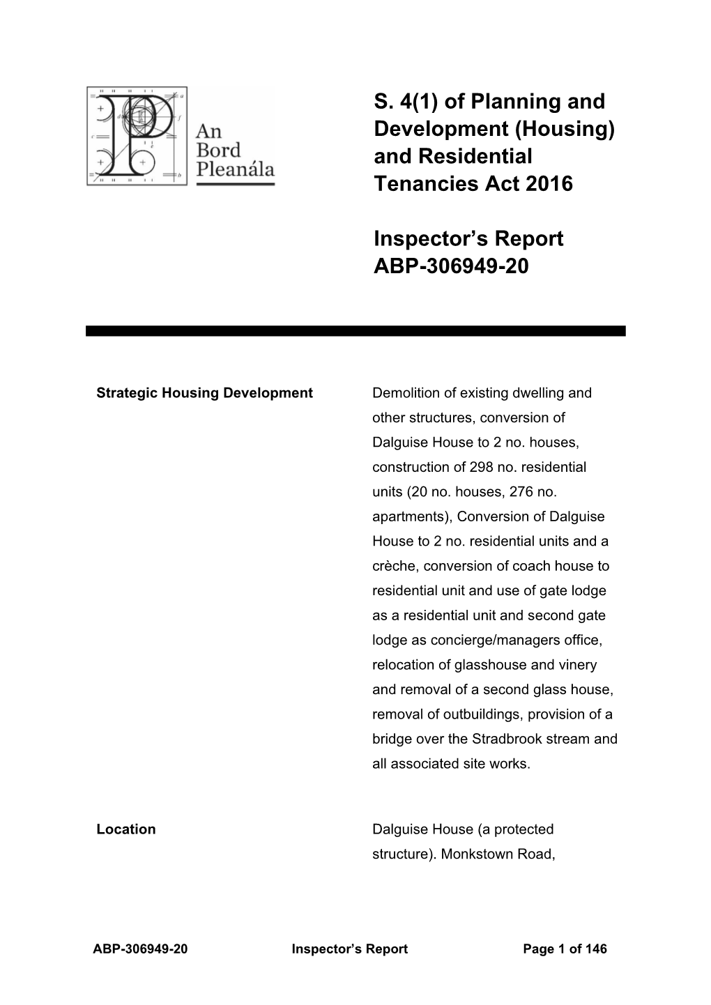 S. 4(1) of Planning and Development (Housing) and Residential Tenancies Act 2016 Inspector's Report ABP-306949-20
