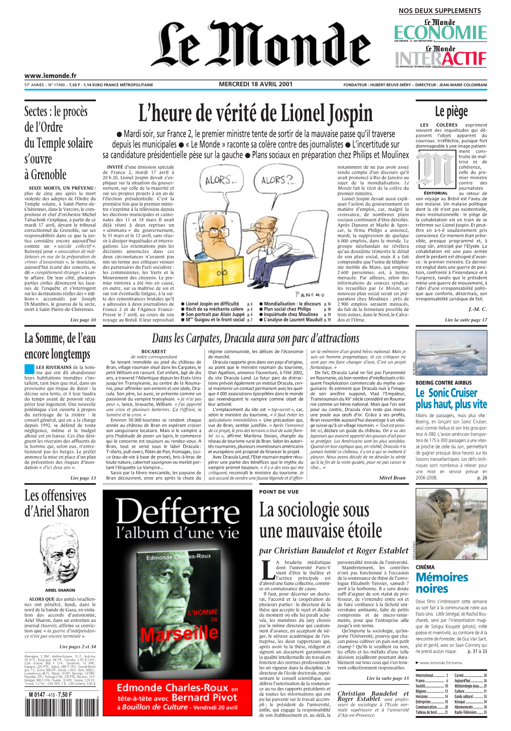 LE MONDE/PAGES&lt;UNE&gt;