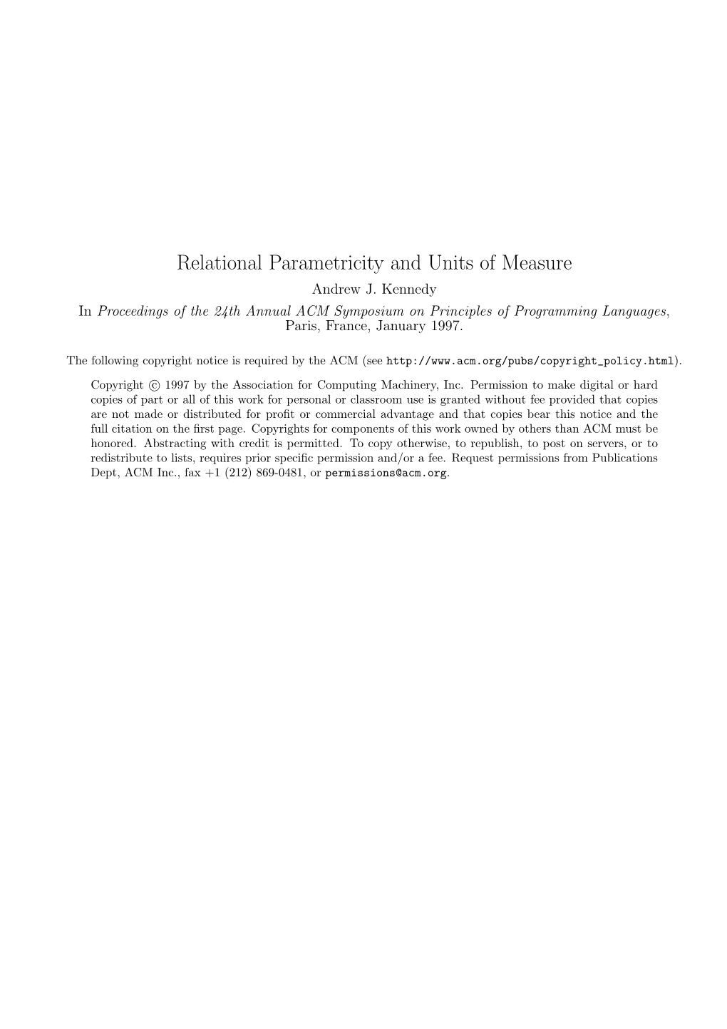 Relational Parametricity and Units of Measure Andrew J