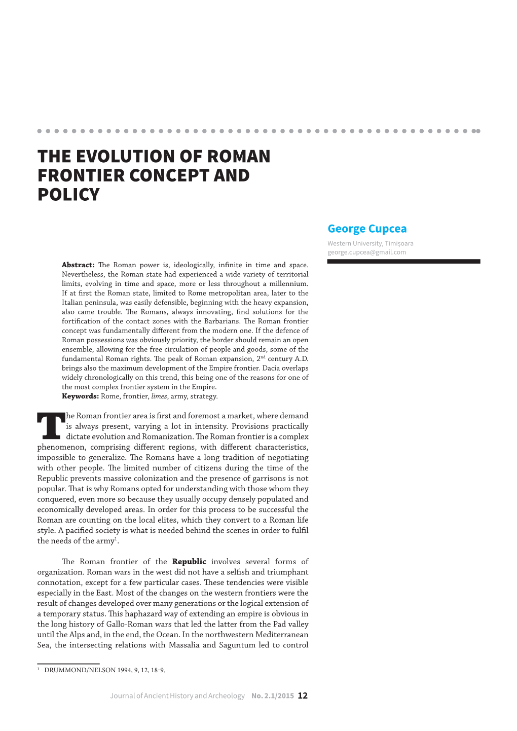 The Evolution of Roman Frontier Concept and Policy