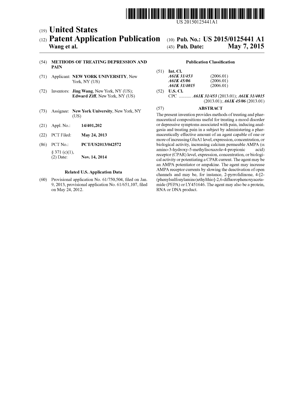 US 2015/0125441 A1 Wang Et Al