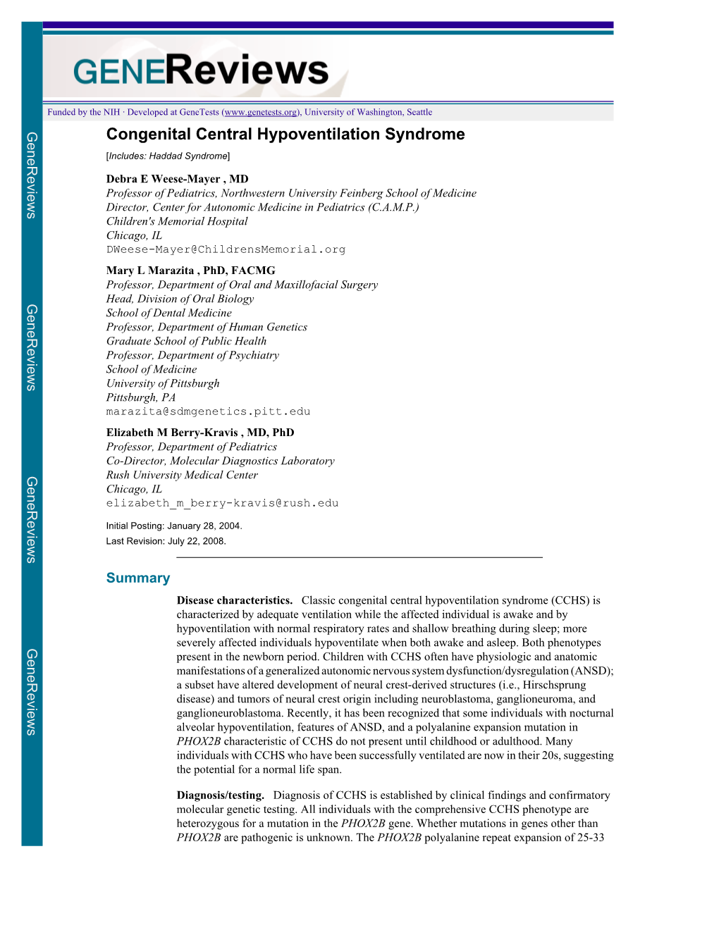 Congenital Central Hypoventilation Syndrome