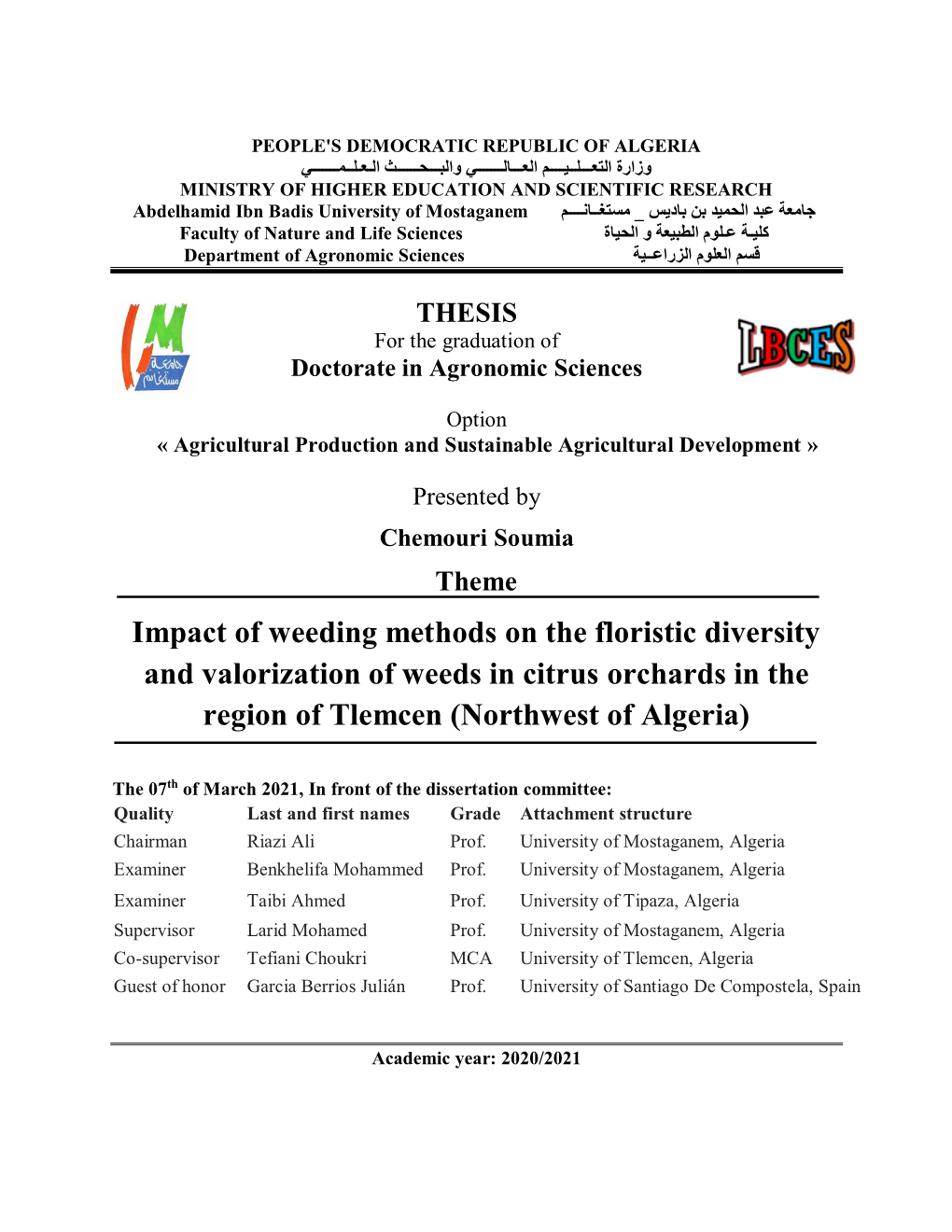 Impact of Weeding Methods on the Floristic Diversity and Valorization of Weeds in Citrus Orchards in the Region of Tlemcen (Northwest of Algeria)