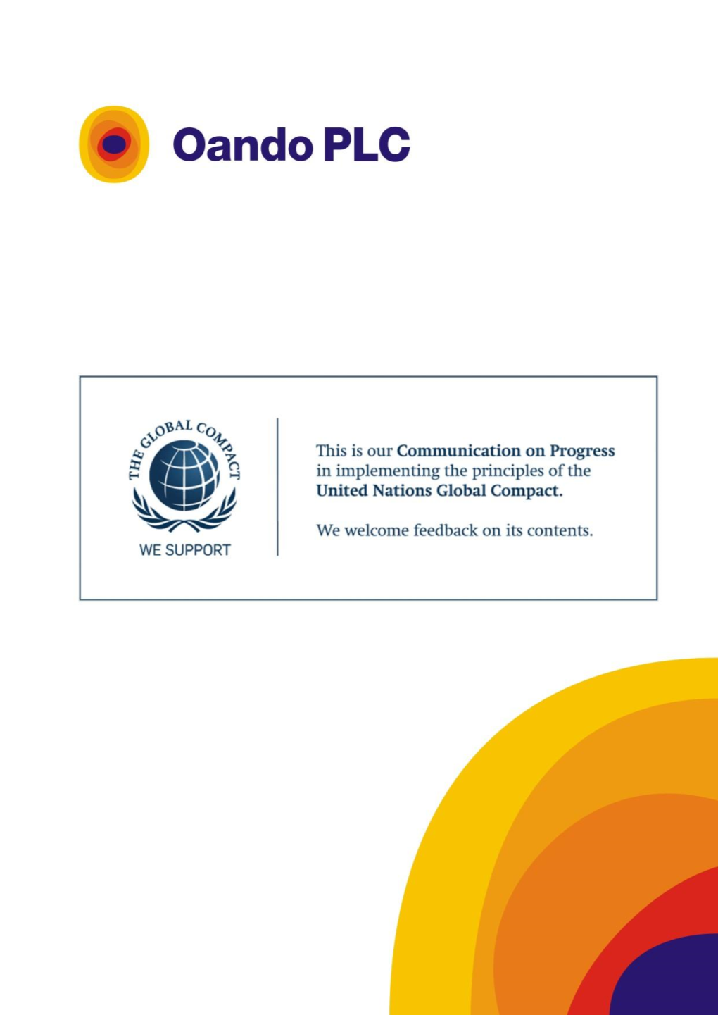 Oando Plc: Communication on Progress – United Nations Global Compact the Sustainability Journey So Far