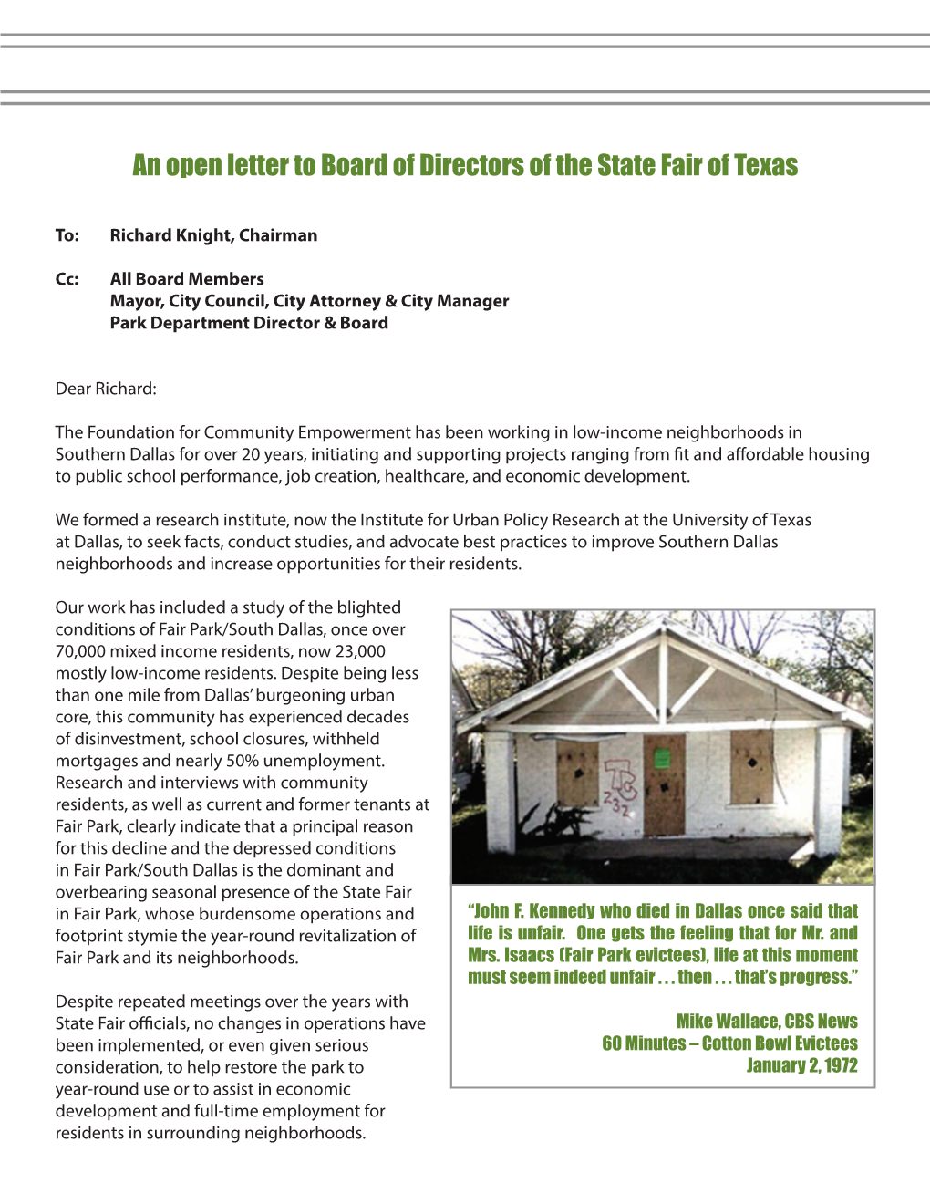 An Open Letter to Board of Directors of the State Fair of Texas