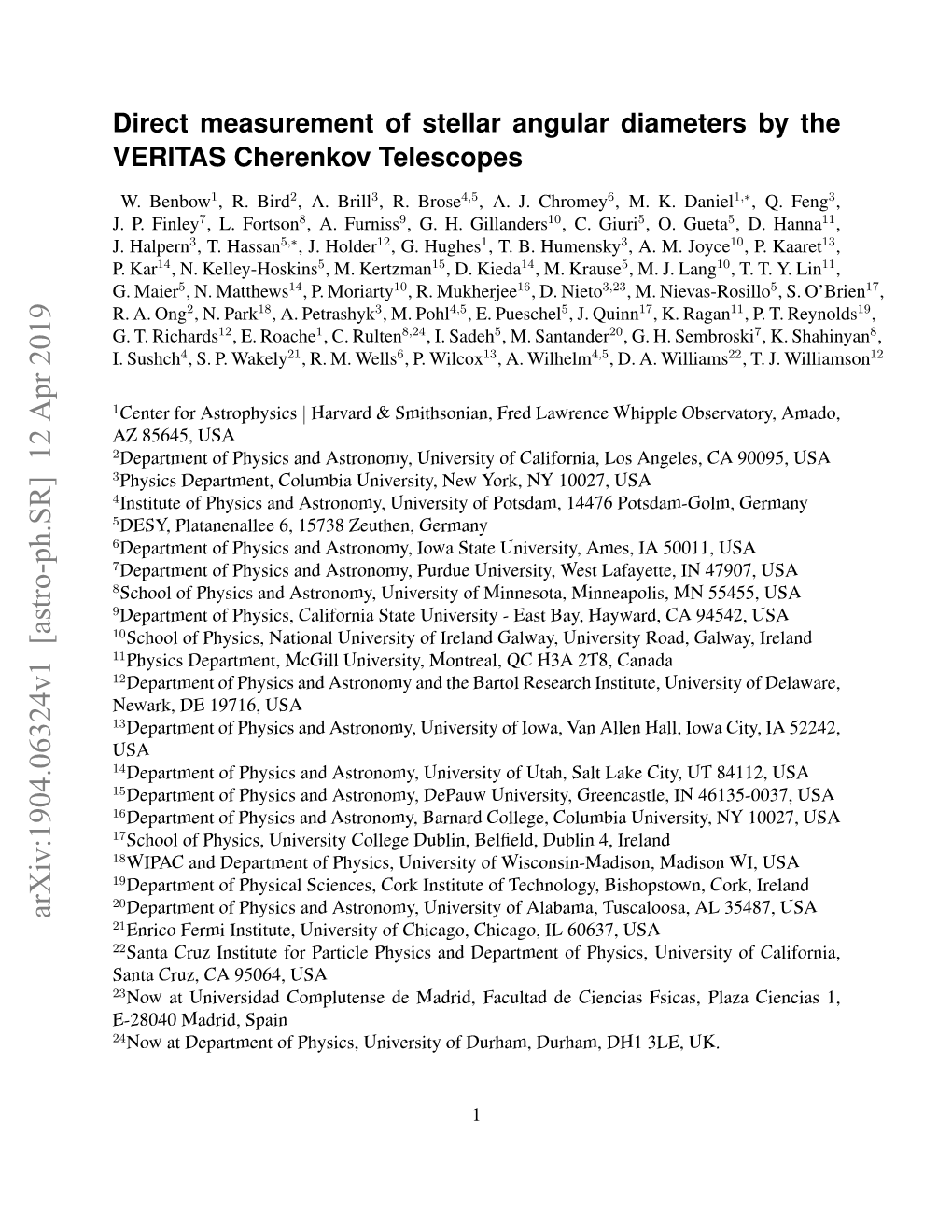 Direct Measurement of Stellar Angular Diameters by the VERITAS Cherenkov Telescopes
