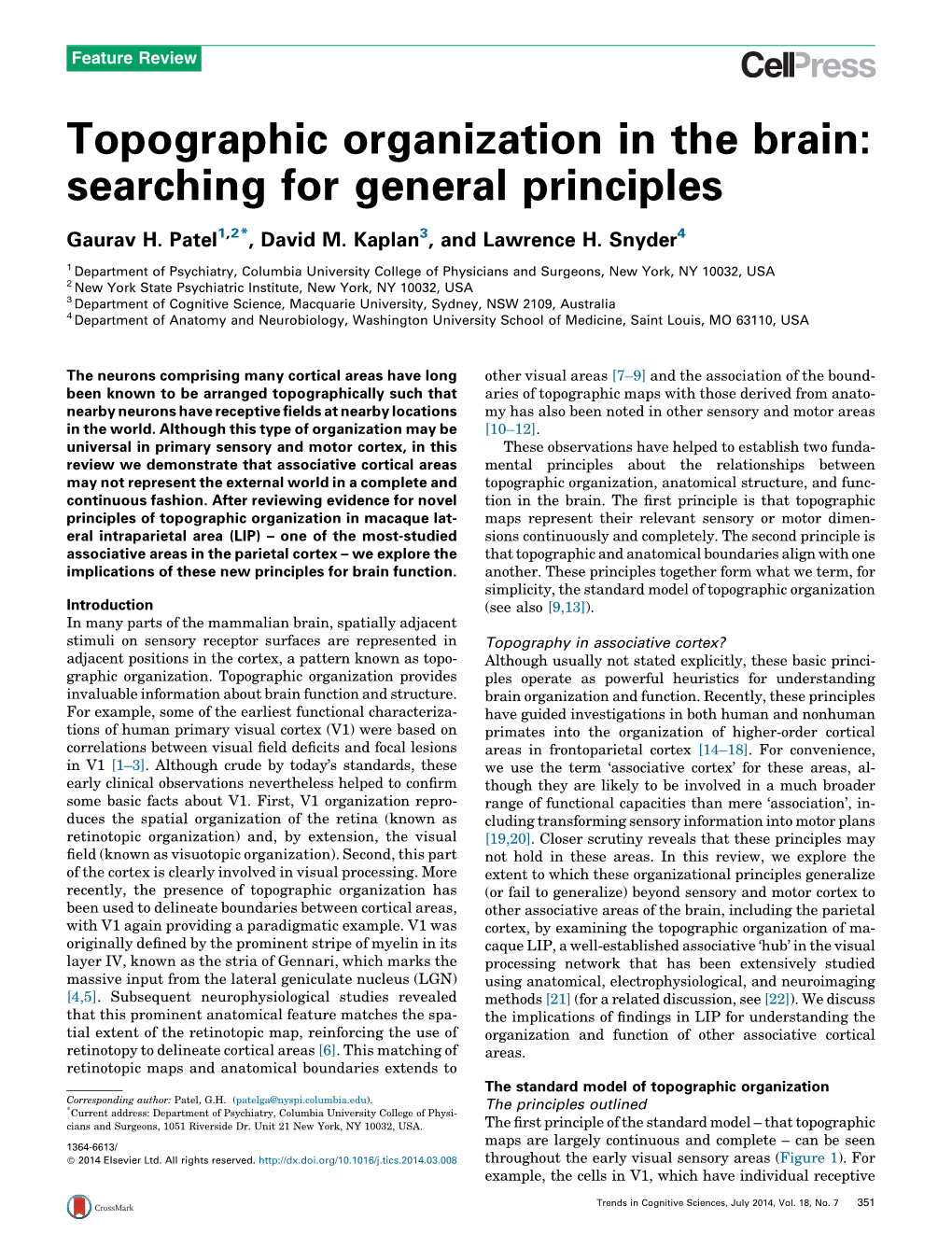 Topographic Organization in the Brain: Searching for General Principles