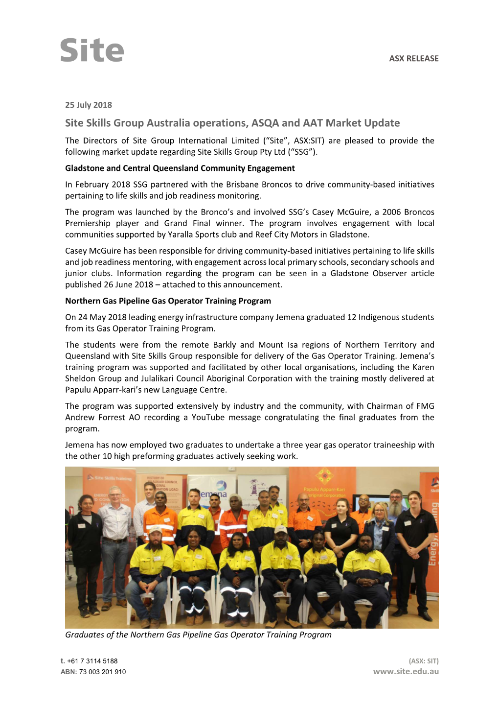 Site Skills Group Australia Operations, ASQA and AAT Market