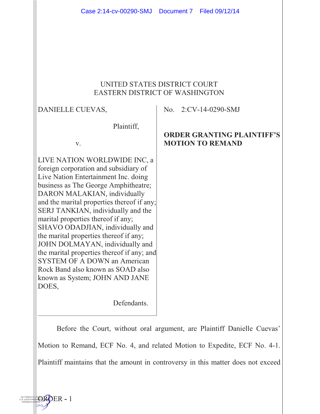 1 2 3 4 5 6 7 8 9 10 11 12 13 14 15 16 17 18 19 20 United States District Court Eastern District of Washington Danielle Cuevas