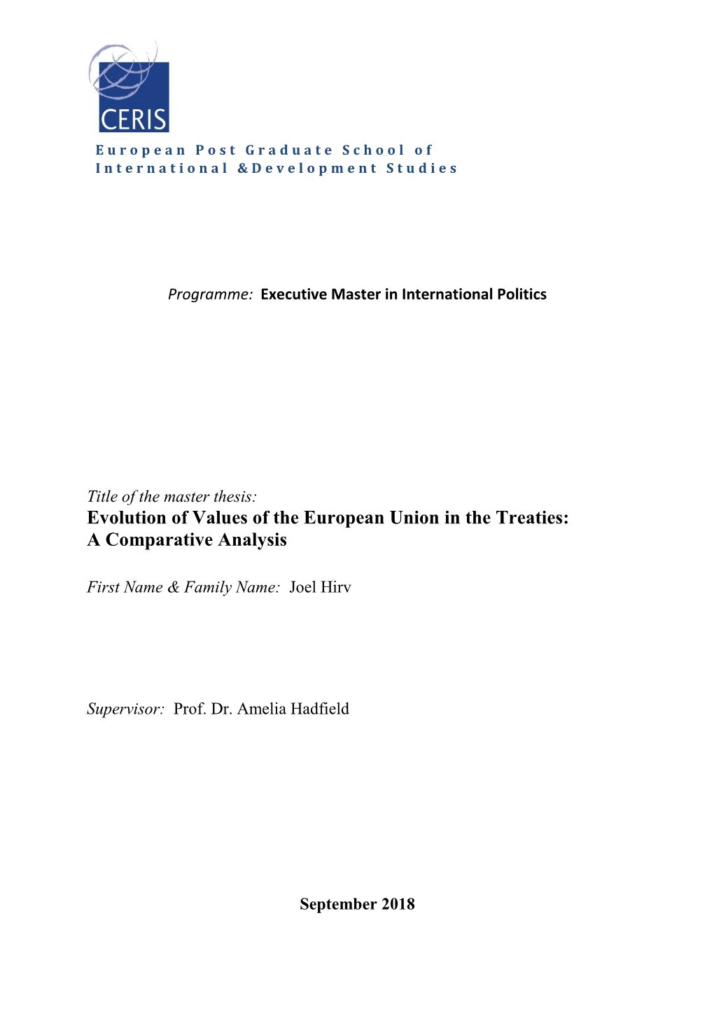 Evolution of Values of the European Union in the Treaties: a Comparative Analysis