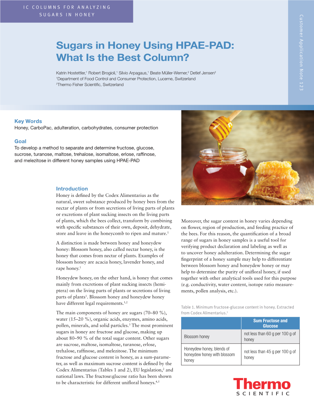 Sugars in Honey Using HPAE-PAD: HPAE-PAD: Using Sugars Honey in SUGARS in HONEY in SUGARS