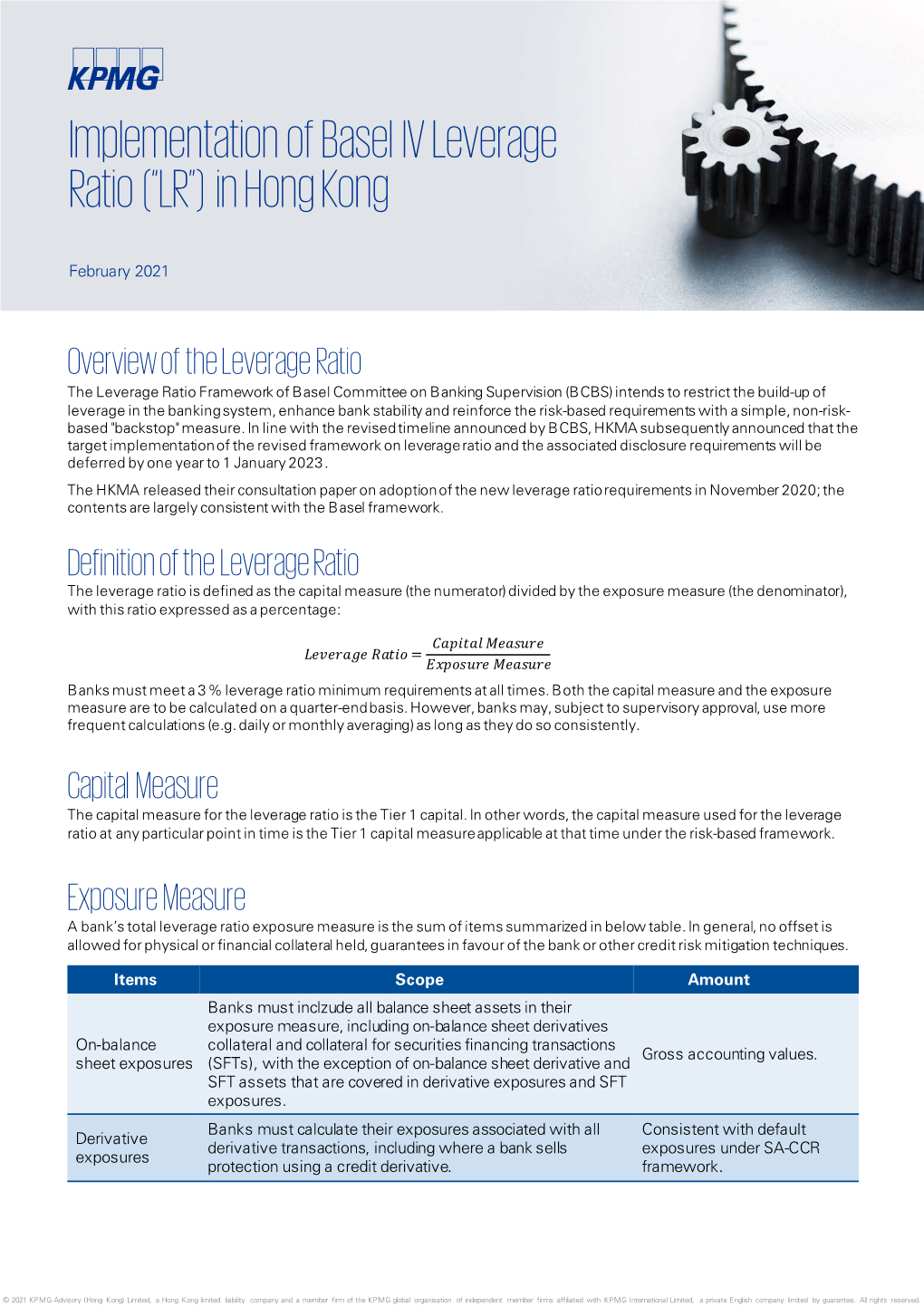 Implementation of Basel IV Leverage Ratio (“LR”) in Hong Kong