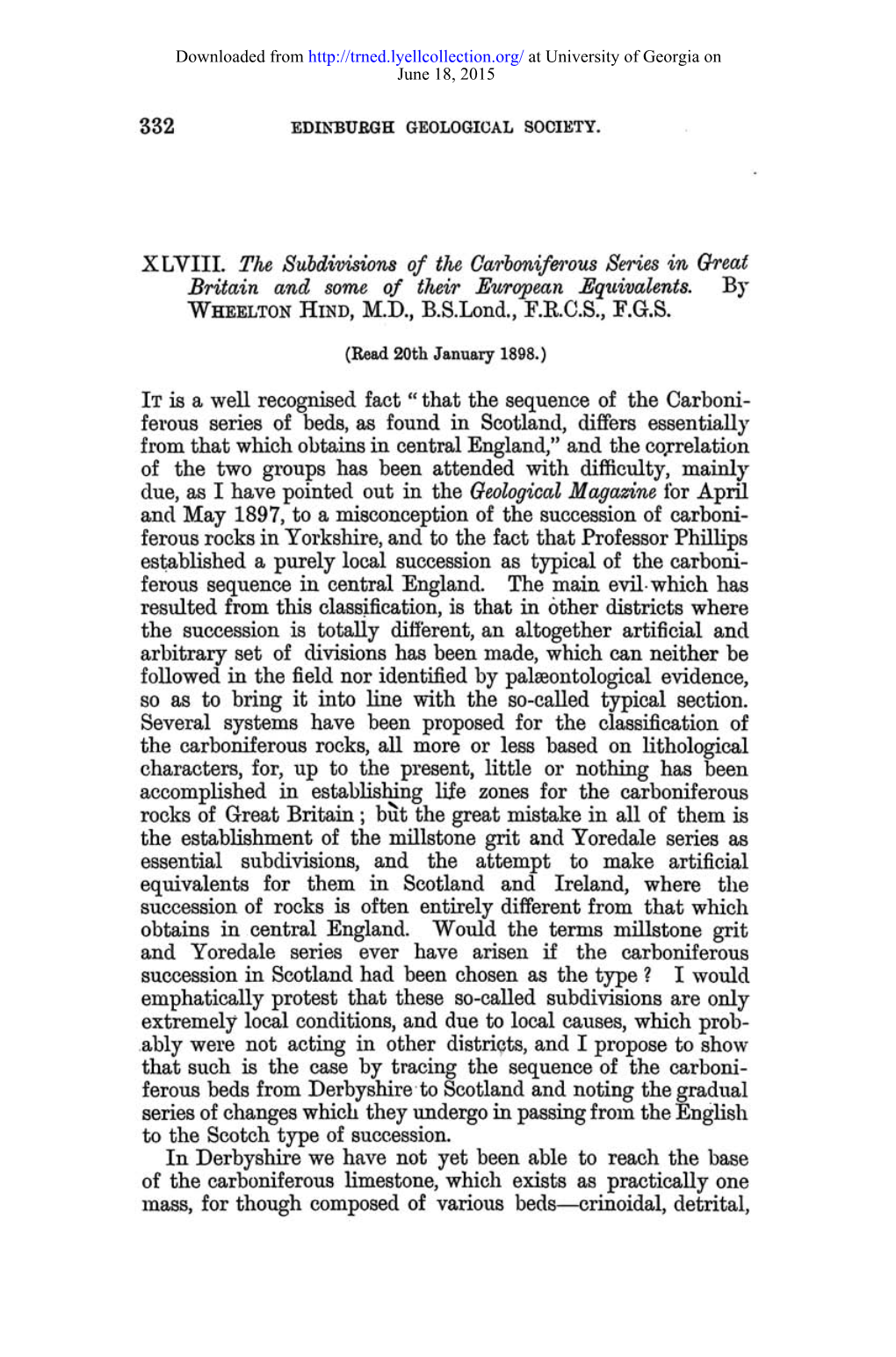 332 XLVIII. the Subdivisions of the Carboniferous Series in Great