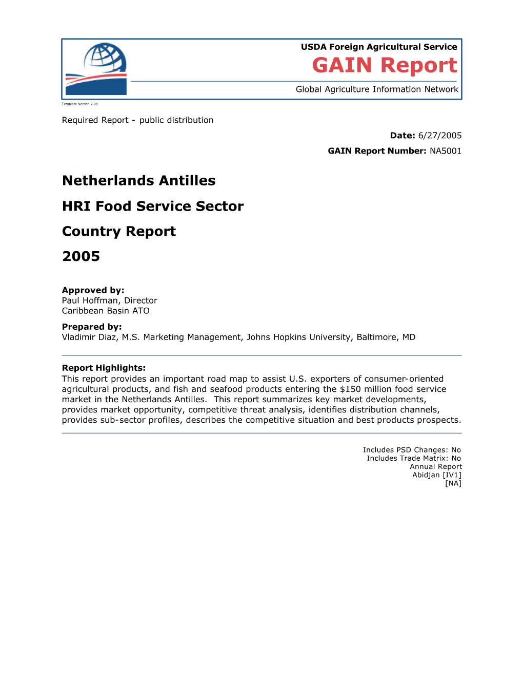 Netherlands Antilles HRI Food Service Sector Country Report 2005