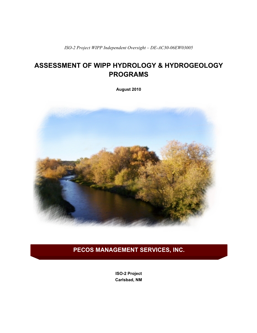 Assessment of WIPP Hydrology & Hydrogeology Programs (PDF)